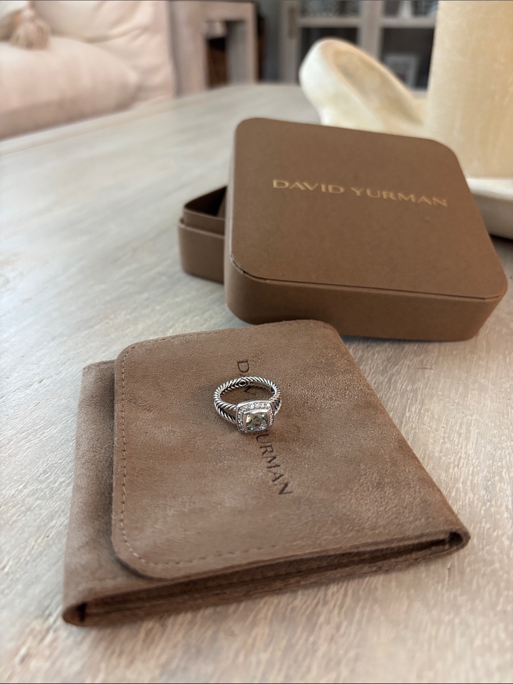 David Yurman Petite Albion Prasiolite and Diamond Ring
